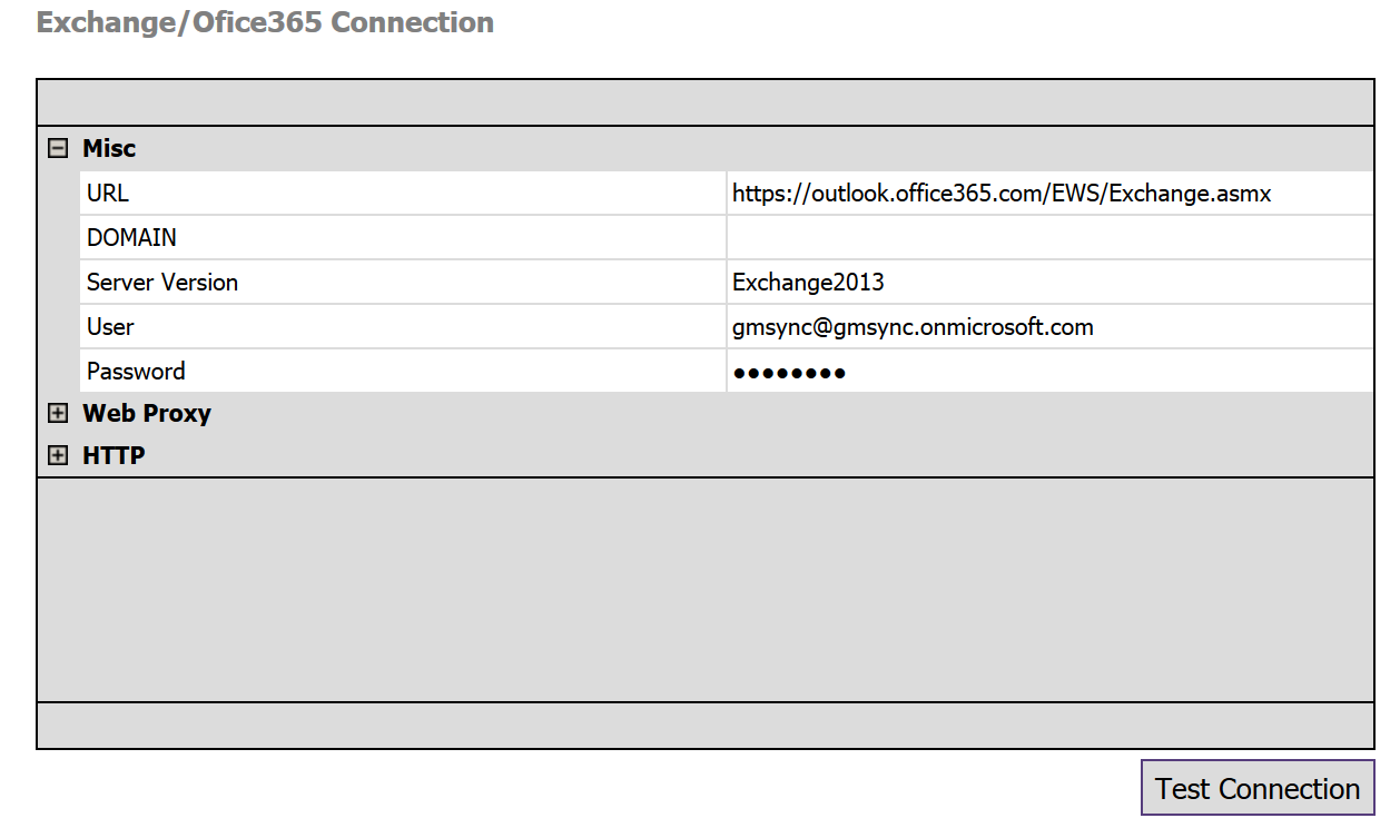Exchange Connection Settings