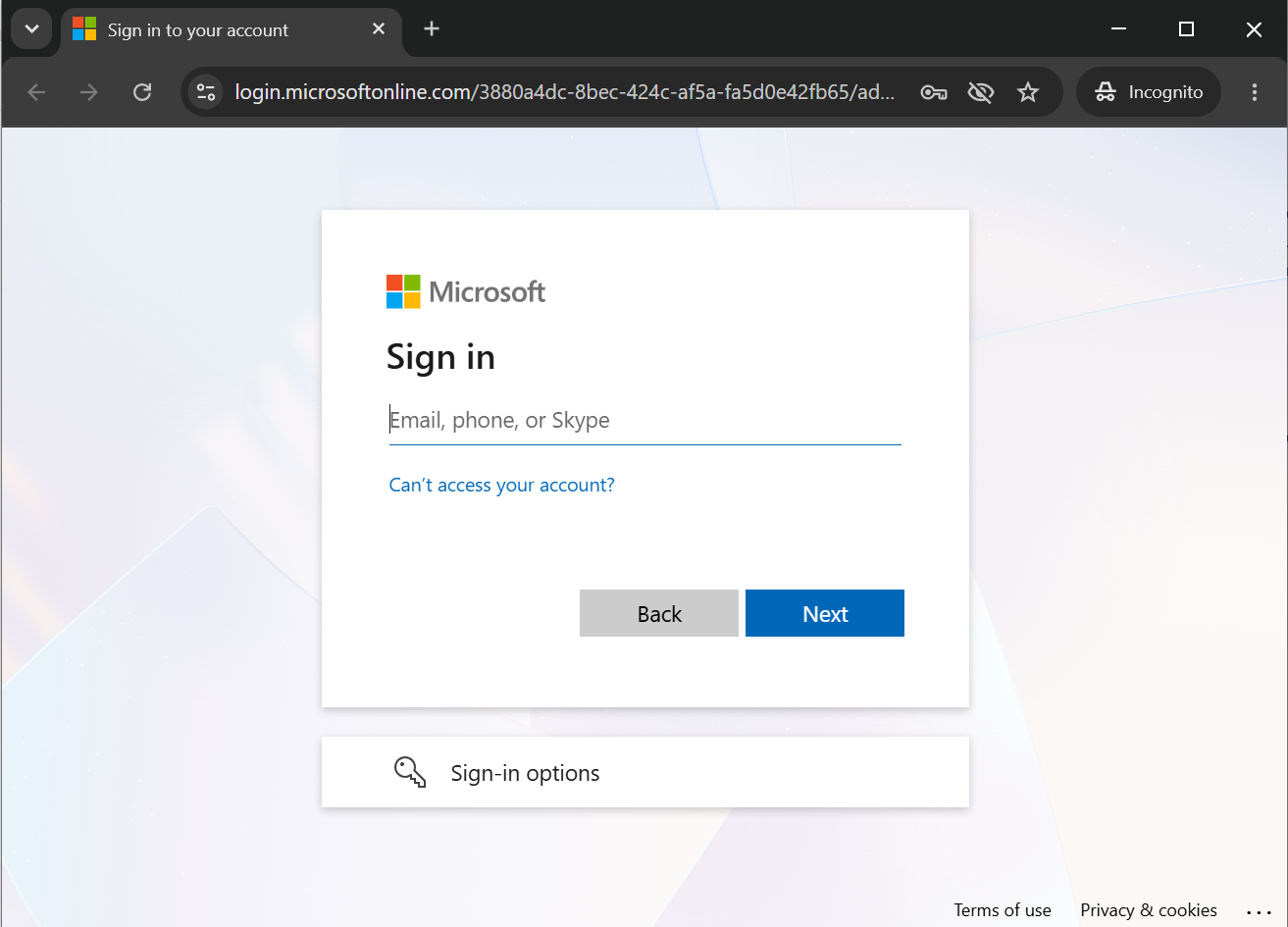 Log in to Microsoft